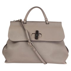 GUCCI grey leather DAILY BAMBOO TOP HANDLE Shoulder Bag