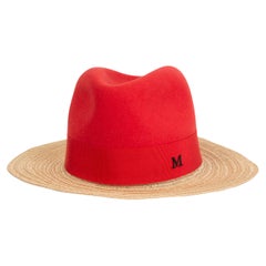 MAISON MICHEL red Felt & Straw Fedora Hat S