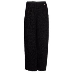 CHANEL black wool blend 2017 COSMOPOLITE BOUCLE TWEED WIDE LEG Pants 38 S