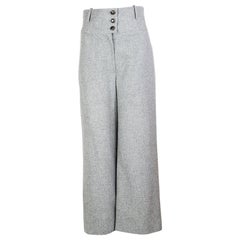 CHANEL grey wool HIGH WAISTED WIDE Leg Pants 36 XS