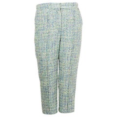 CHANEL green cotton blend 2018 BOUCLE TWEED Cropped Pants 38 S