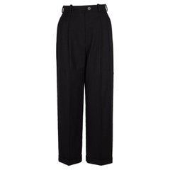 CHANEL black wool & cashmere PLEATED WIDE LEG Pants 36 S