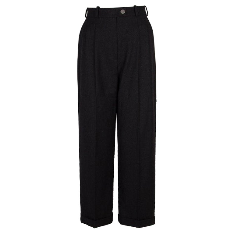 CHANEL black wool and cashmere PLEATED WIDE LEG Pants 36 S at 1stDibs
