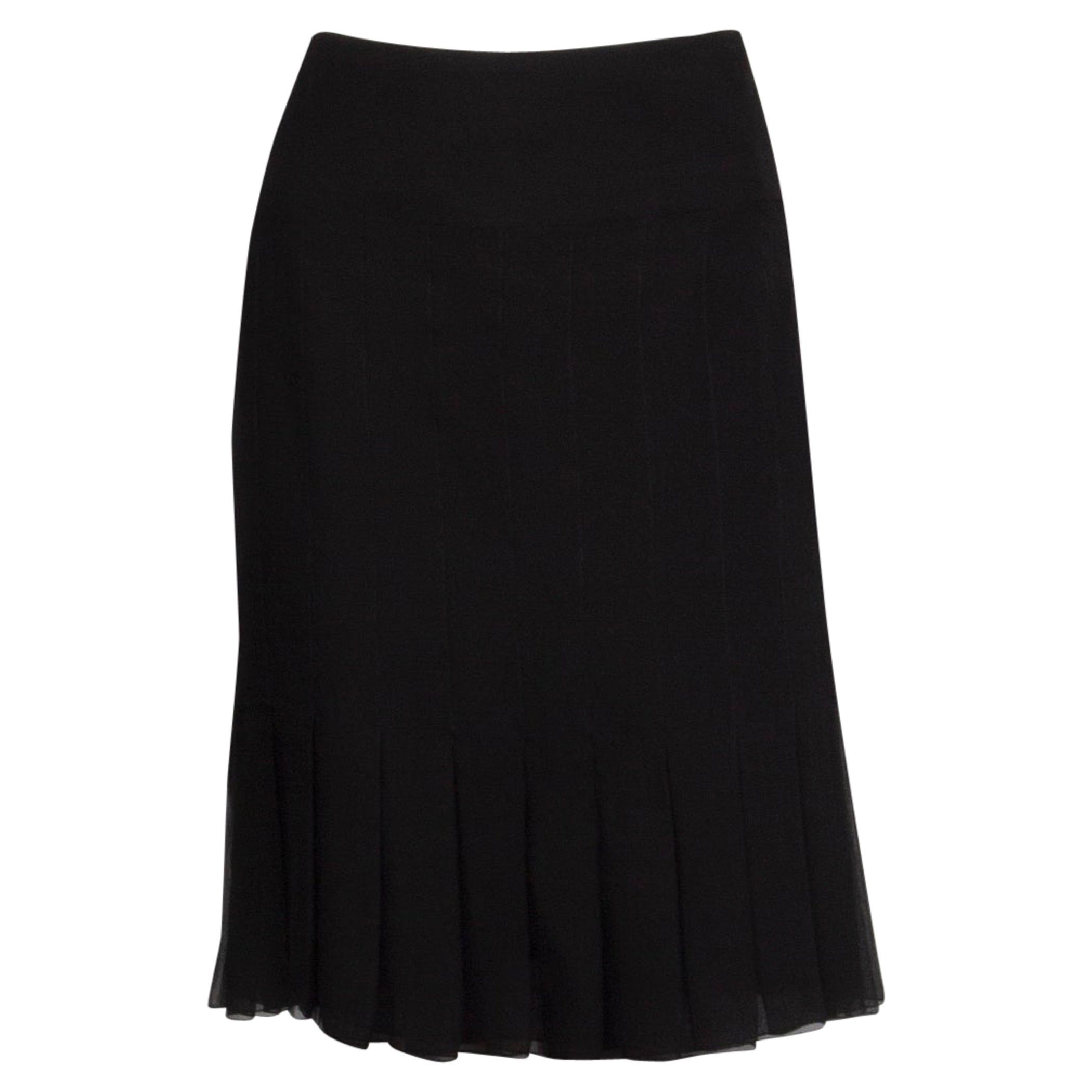CHANEL black silk PLEATED HEM Skirt 44 XL For Sale