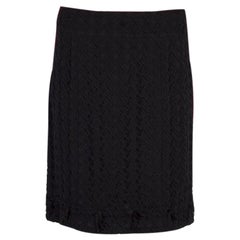 CHANEL black wool & SHEER HOUNDSTOOTH Straight Skirt 38 S