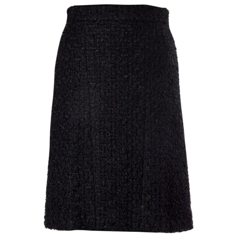 CHANEL black cotton blend BOUCLE TWEED HIGH WAISTED A-Line Skirt 36 XS