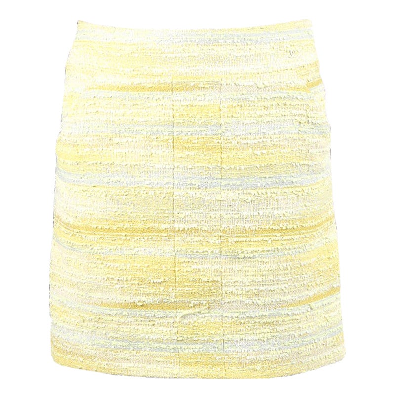 CHANEL yellow & grey cotton blend TWEED MINI Skirt 36 XS For Sale