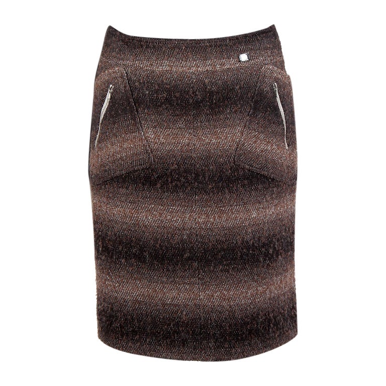 CHANEL brown & black GRADIENT STRIPED ZIP POCKET Skirt 38 S For Sale