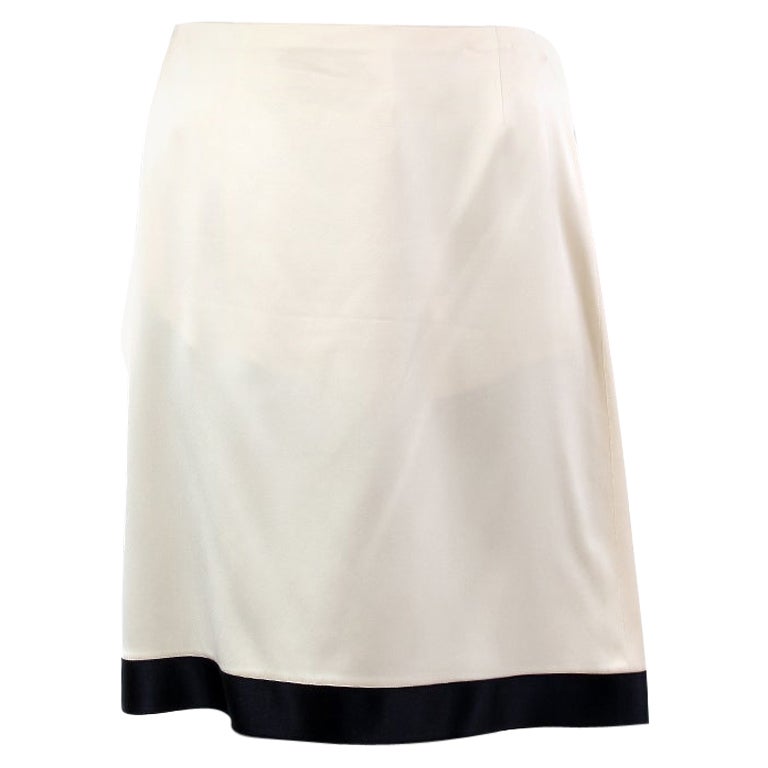 CHANEL off-white silk BLACK HEM FLARED Skirt 42 L