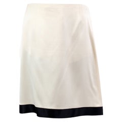 CHANEL off-white silk BLACK HEM FLARED Skirt 42 L