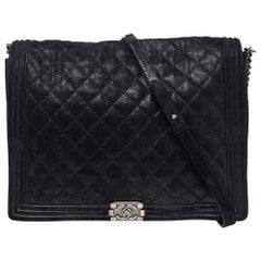 Chanel Black Quilted Iridescent Suede XL Gentle Boy Flap Bag