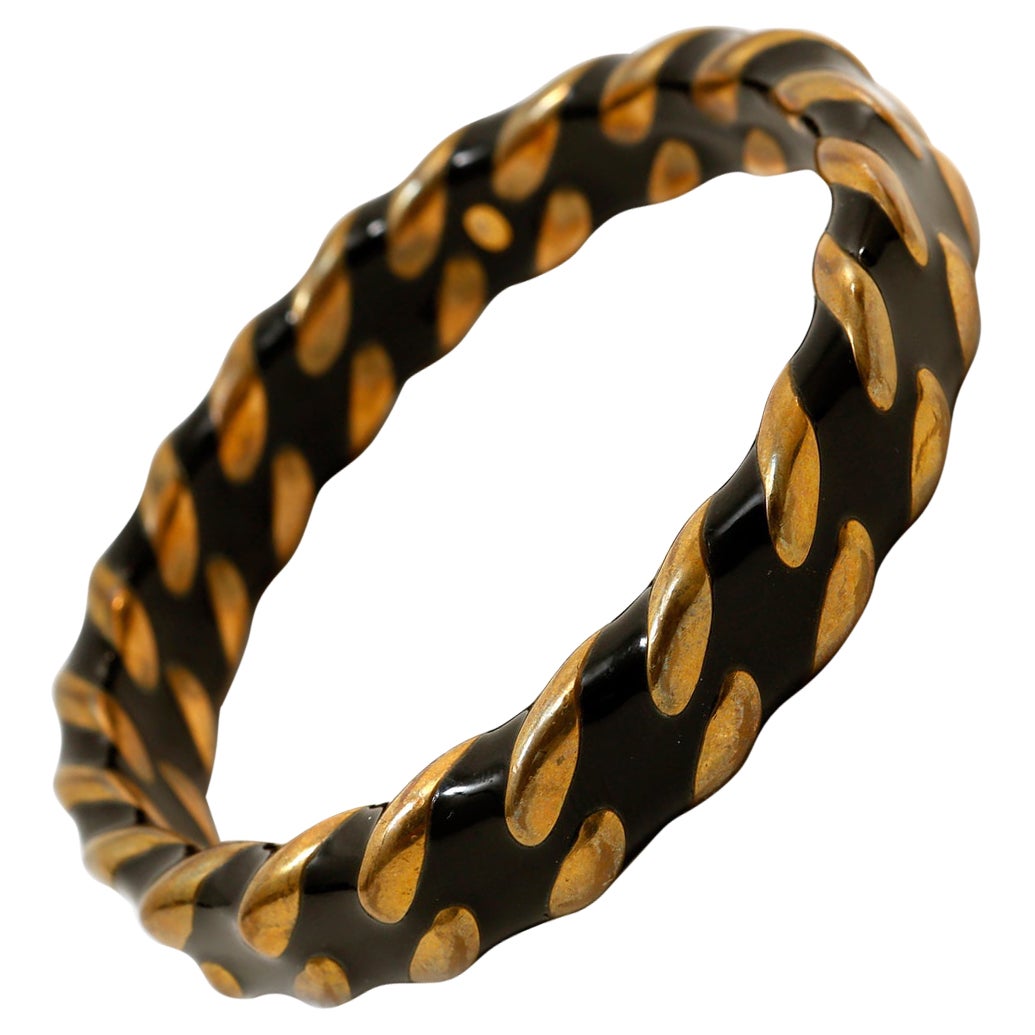 Chanel Black and Gold Bangle Bracelet For Sale