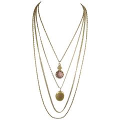 Vintage 1960s Goldette Multi Strand Purple Intaglia Cameo Photo Locket Necklace
