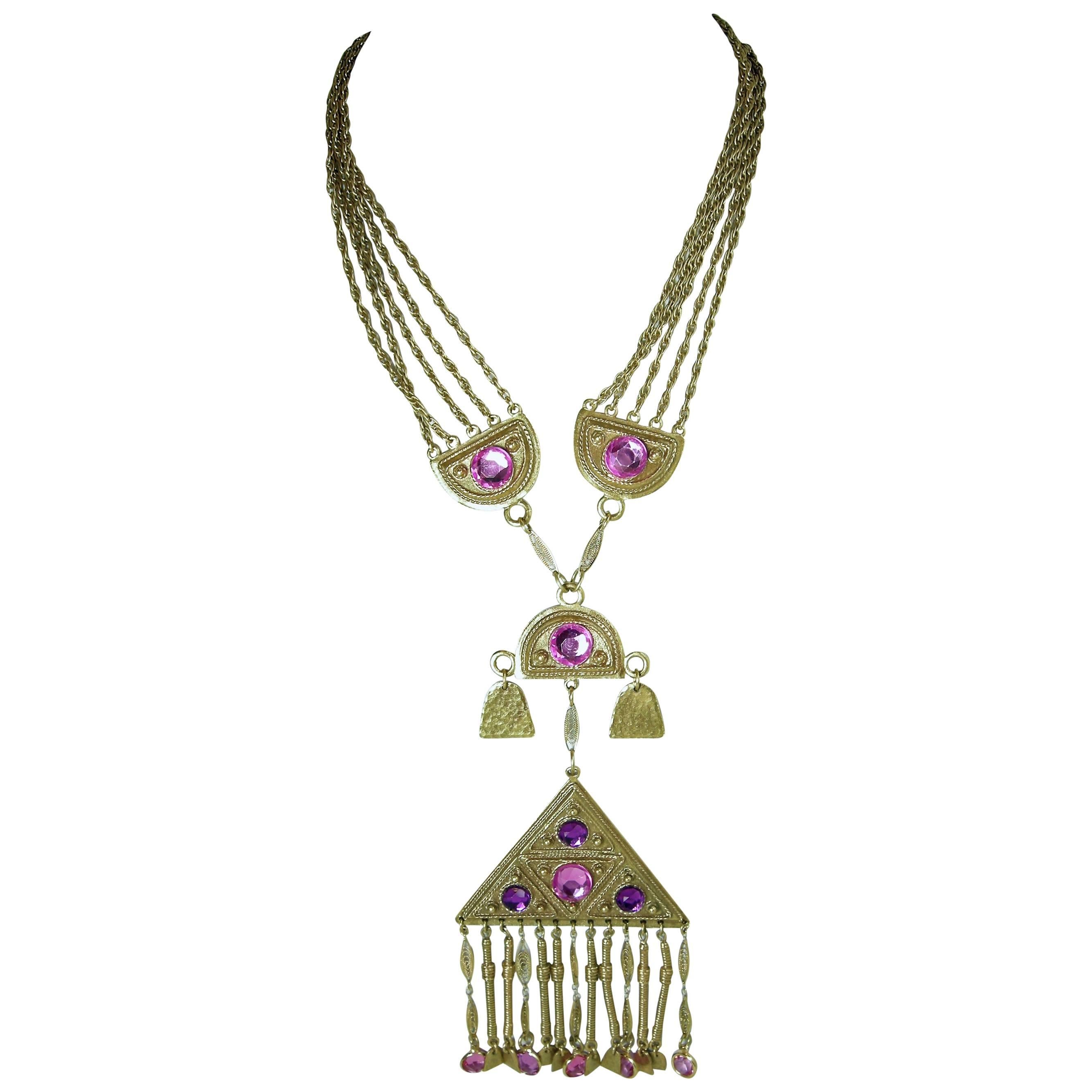 Vendome Vintage Necklace With Purple And Pink Crystals, 1960s 