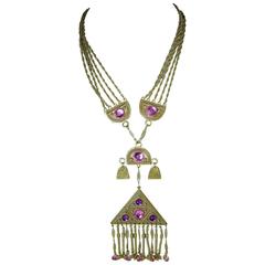 Vendome Retro Necklace With Purple And Pink Crystals, 1960s 