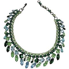 Dazzling 1950s Vintage Schreiner Green Crystal Collar Necklace