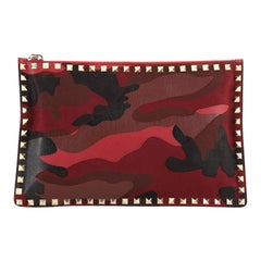 Valentino Rockstud Pouch Camo Leather and Canvas Large