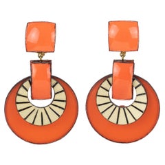 Cilea Paris Dangle Orange Resin Clip Earrings