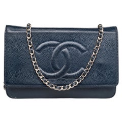 Chanel Blue Leather Timeless Chain Clutch