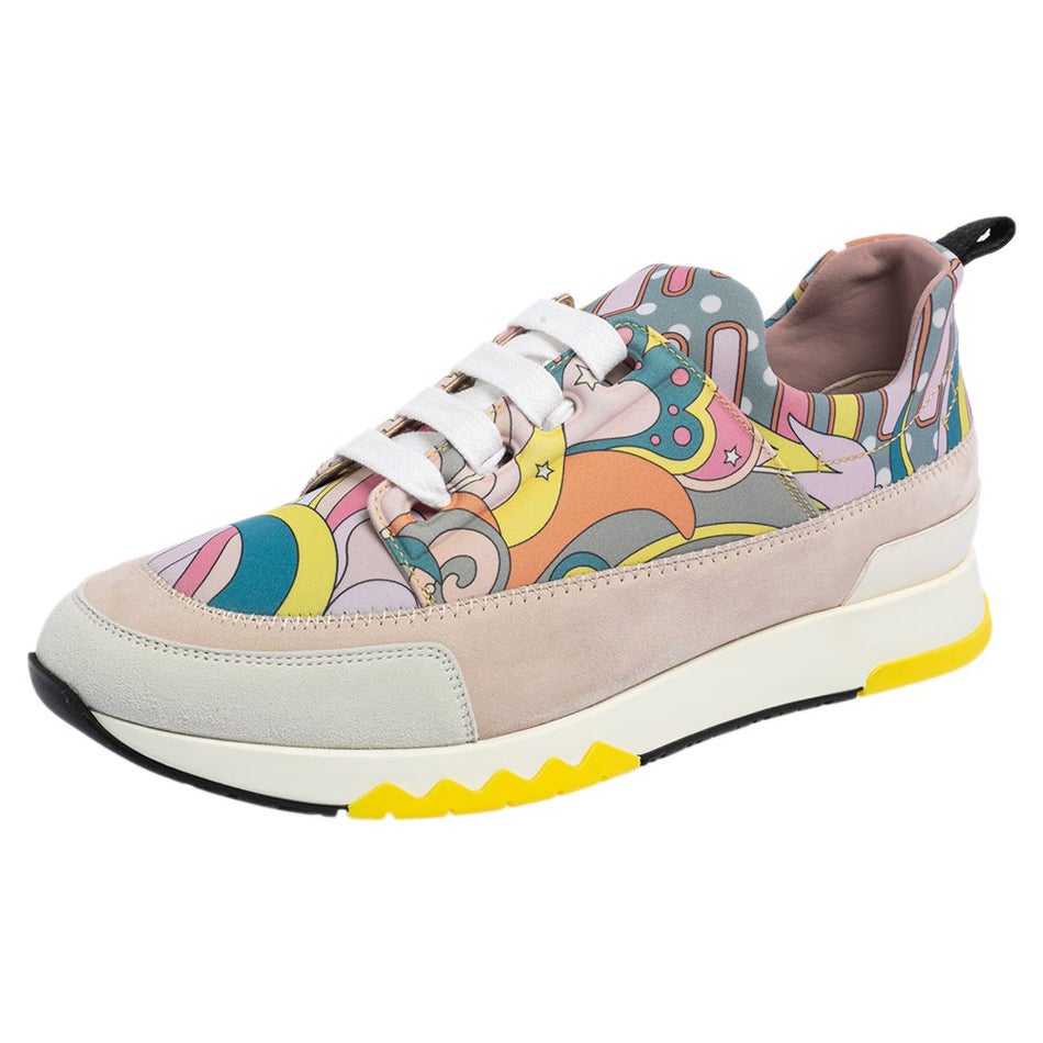 Hermes Multicolor Print Canvas and Suede Stadium Low Top Sneakers Size 37
