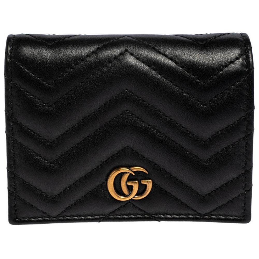 Gucci Black Matelassé Leather GG Marmont Card Case