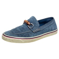 Gucci Blue Gucci Guccissima Wildleder Bambus Icon Bit Slip On Turnschuhe Größe 43,5