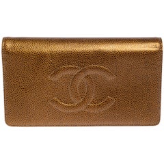 Chanel Bronze Caviar Leather CC Bifold Long Wallet