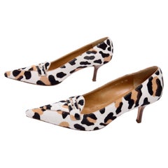 Valentino Garavani Pony Fur Leopard Print Penny Loafer Style Wood Heel Pumps 