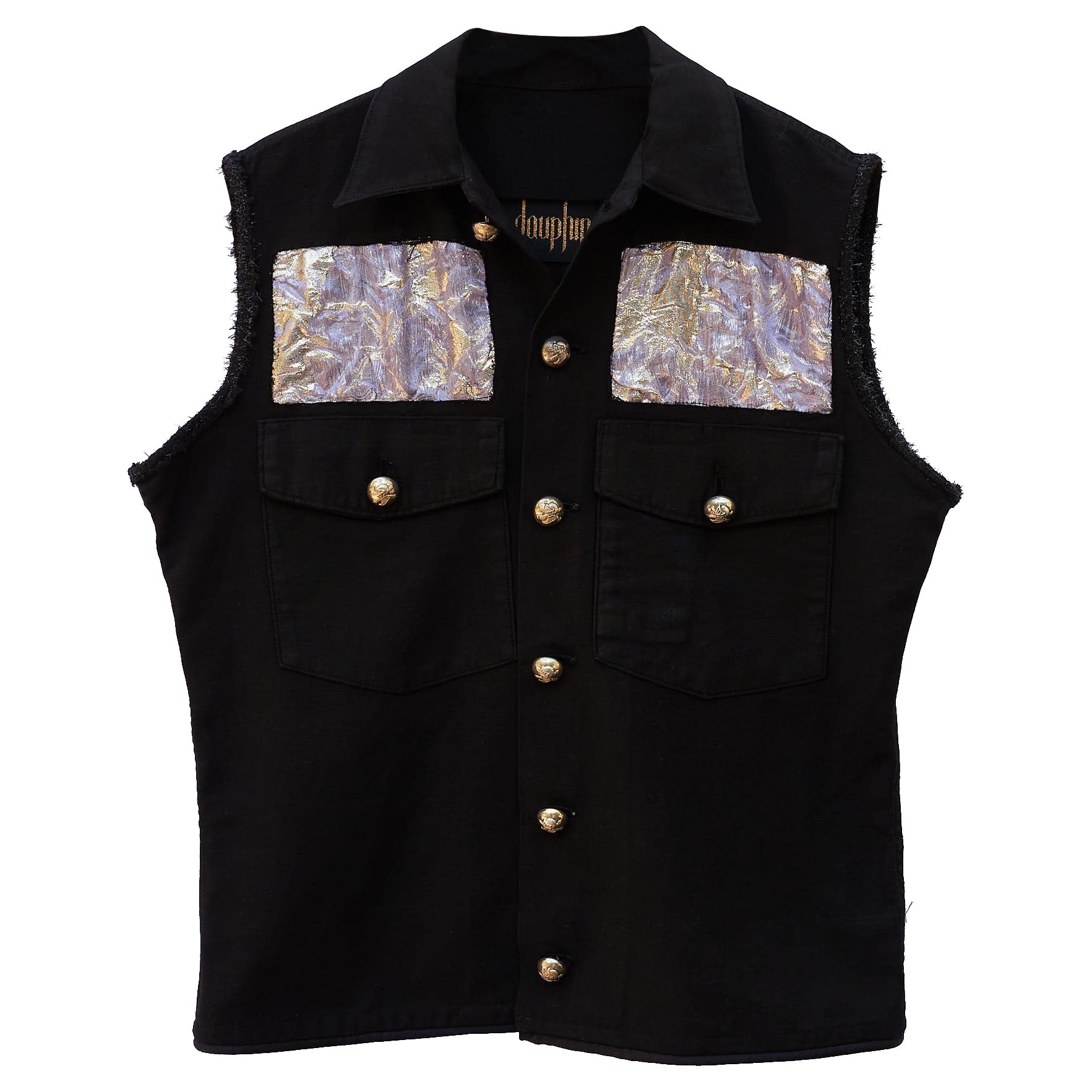 Sleeveless Jacket Vest Embellished Black Lilac Lurex Brocade J Dauphin