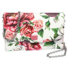 Dolce & Gabbana Pink Peony Print Leather Wallet On Chain