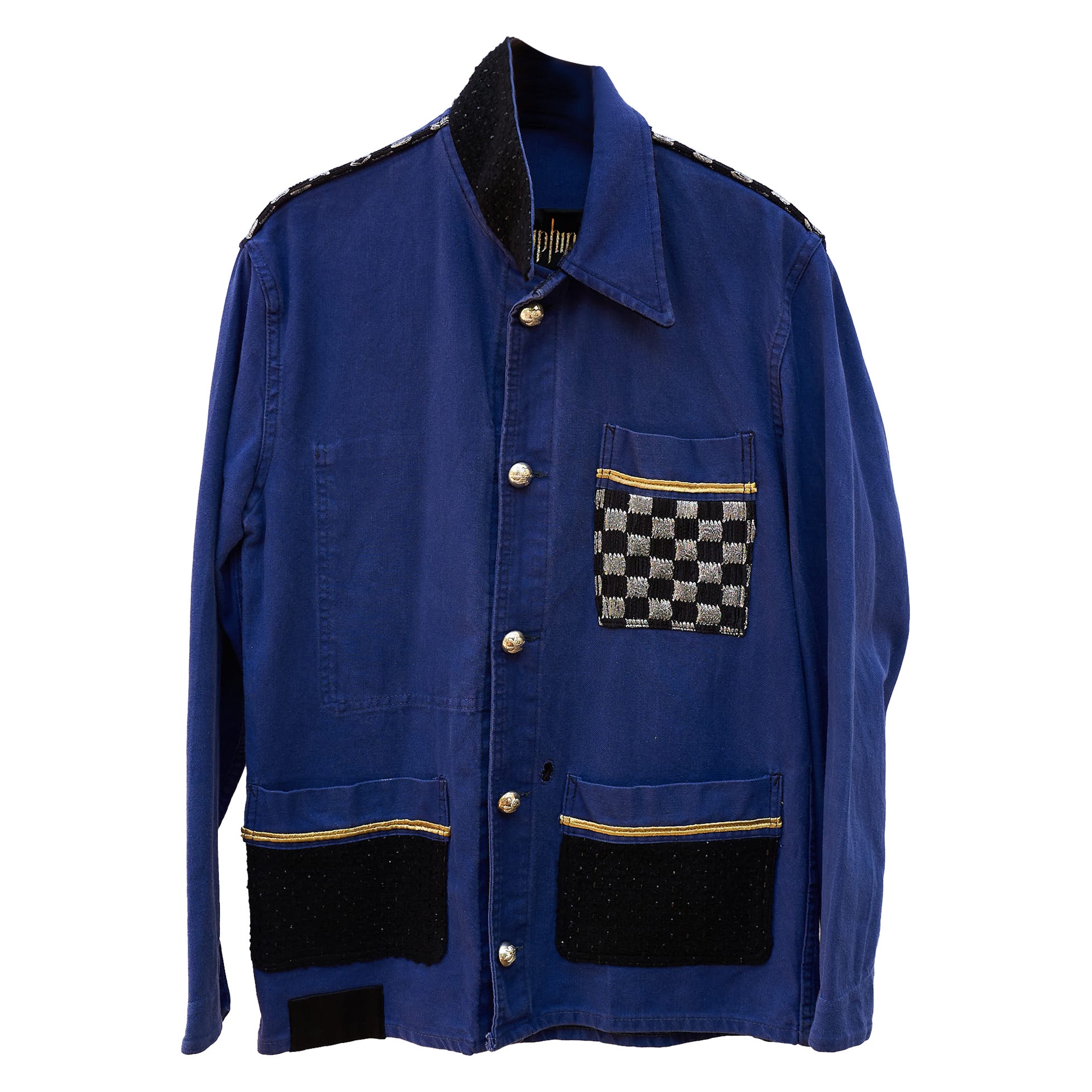 Designer Collectible Vintage Jacket Embellished French Work Blue Tweed J Dauphin