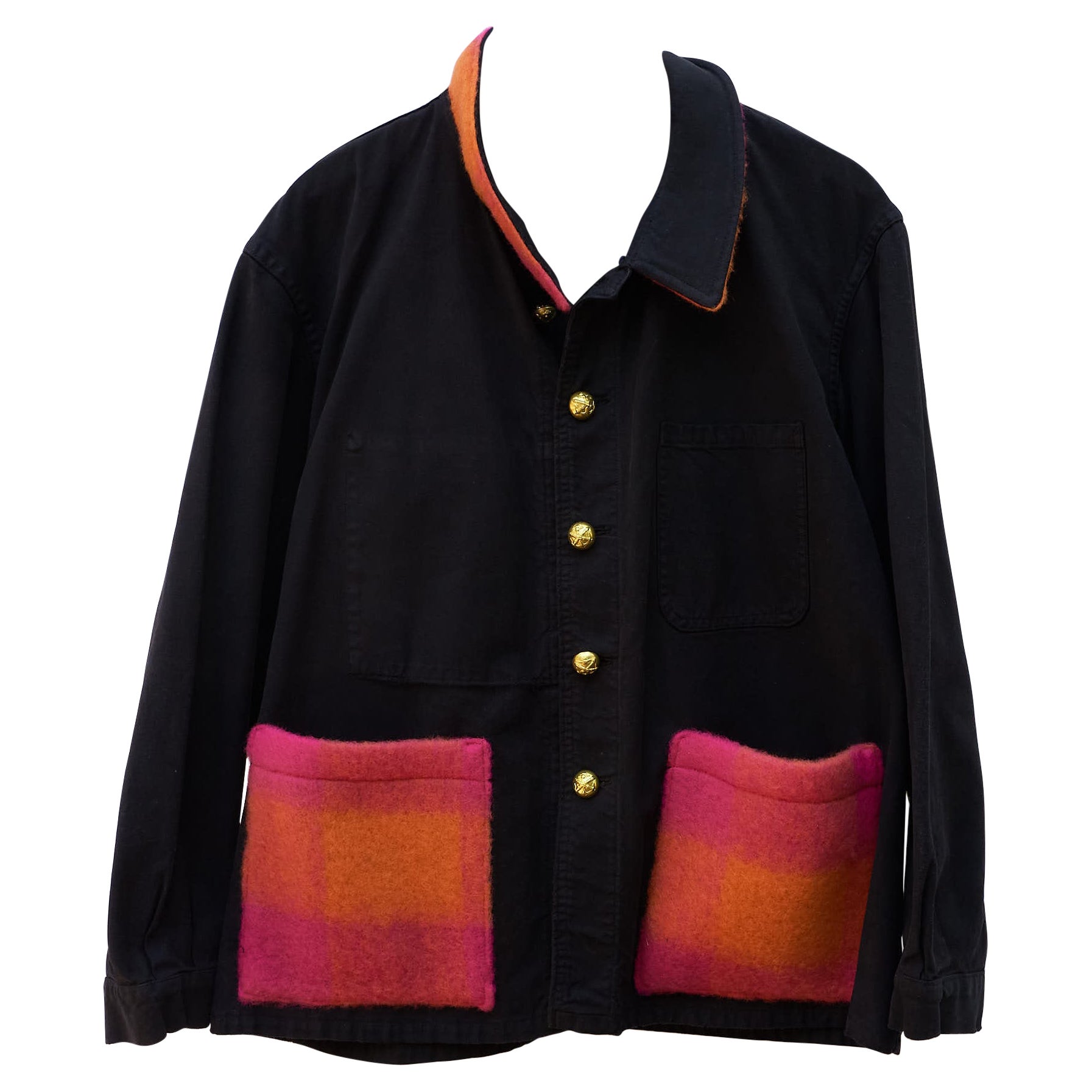 Jacket Black Pink Orange Gold Wool Pocket Gold Buttons J Dauphin