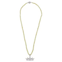 14K Gold and Diamond .30 ctw Crown Charm on Yellow Sapphire Beaded Necklace 16”