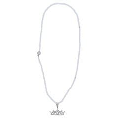 14K Gold and Diamond .30 ctw Crown Charm on Topaz & Diamond Beaded Necklace 17”