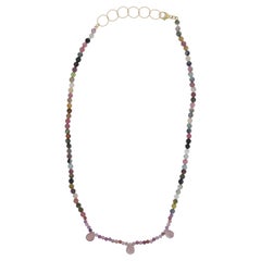Tourmaline, Pink Sapphire and 14K Gold Filled Beaded Necklace 16”-18” Adjustable