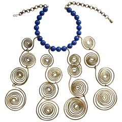 Vintage Mid Century Sculptural Modernist Wire and Glass Bead Bib