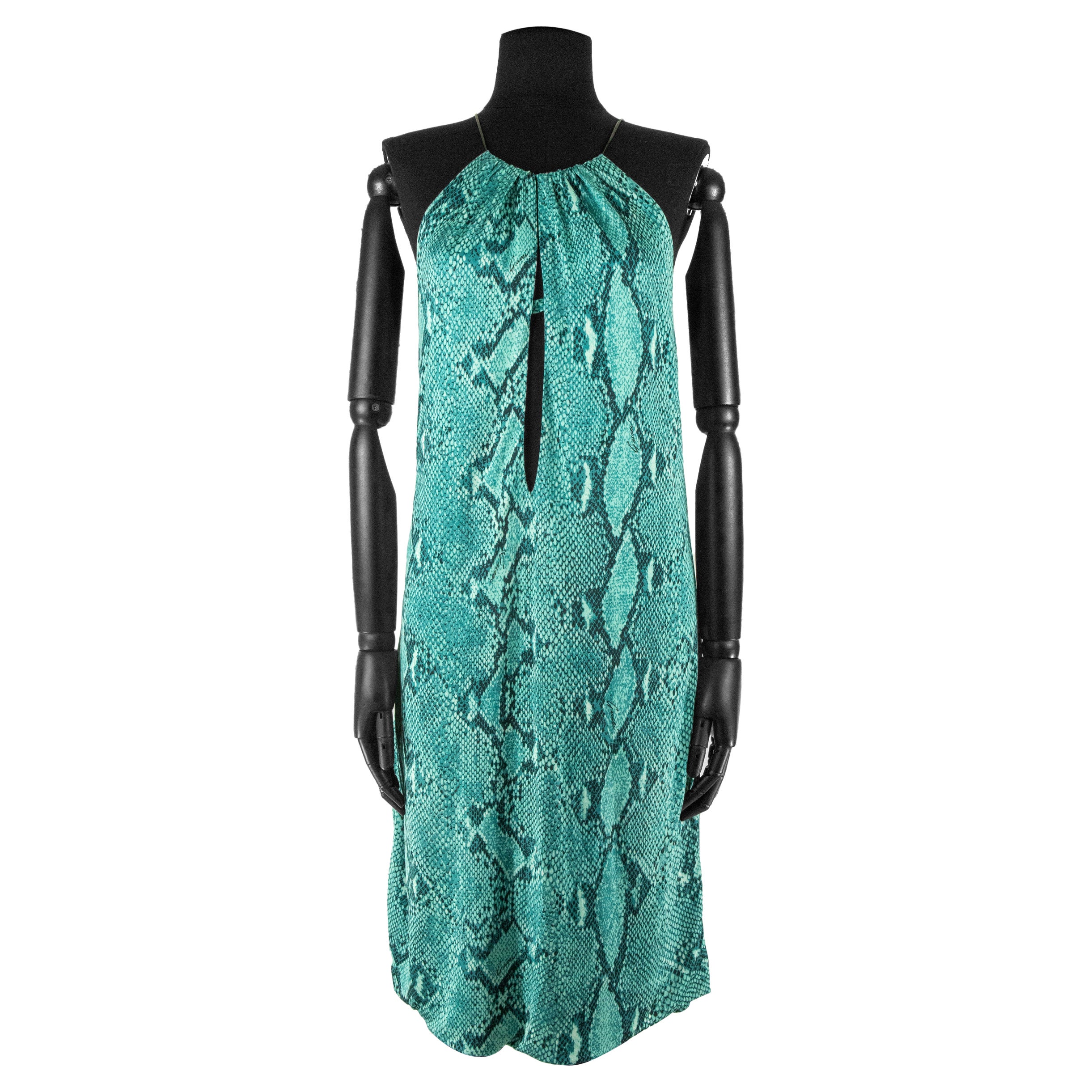 Spring 2000 Gucci by Tom Ford Green, Turquoise And Black Snakeskin Print Dress