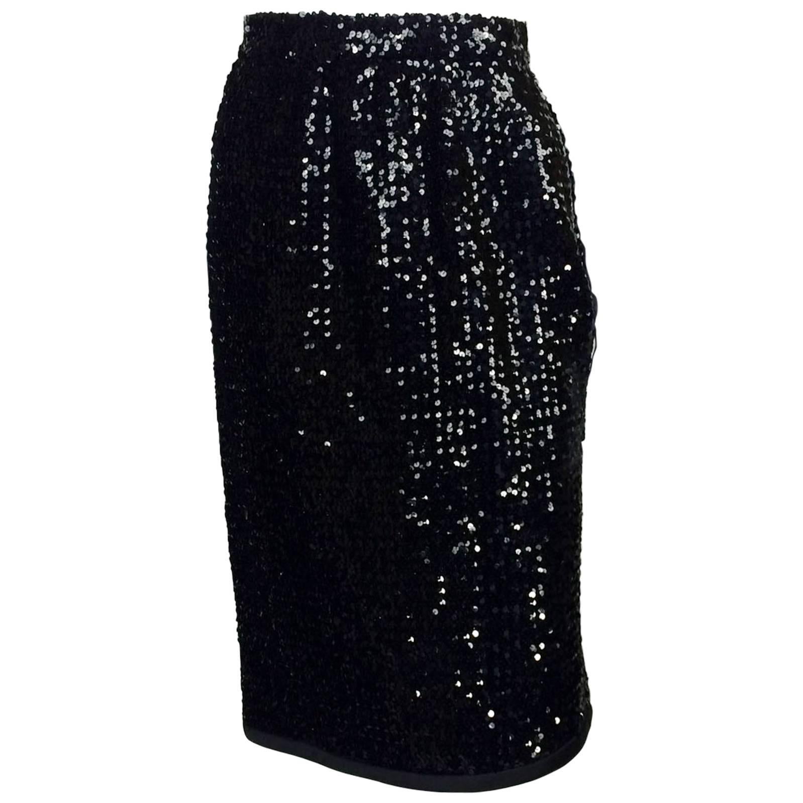 Yves Saint Laurent Black Sequin Skirt - 1980s