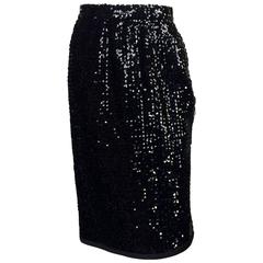 Vintage Yves Saint Laurent Black Sequin Skirt - 1980s