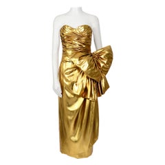 Christian Dior Vintage 1990s liquid gold silk lame draped bustier & skirt set