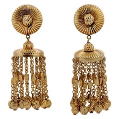 Retro Bartek Gold Tone Chandelier Statement Clip On Earrings