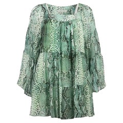 Pierre Balmain Snake Print Ruched Silk Chiffon Mini Dress