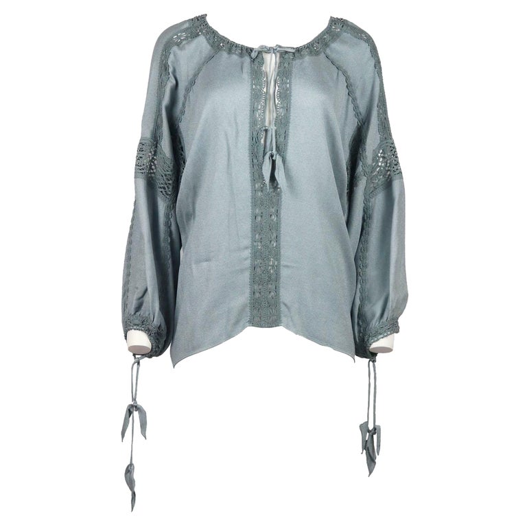 Etro Crochet Trimmed Crepe De Chine Top For Sale at 1stDibs