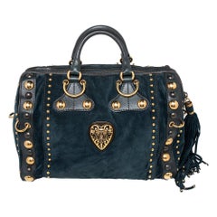 Gucci Babouska Indy Boston Tasche aus dunkelgrünem Wildleder und Leder