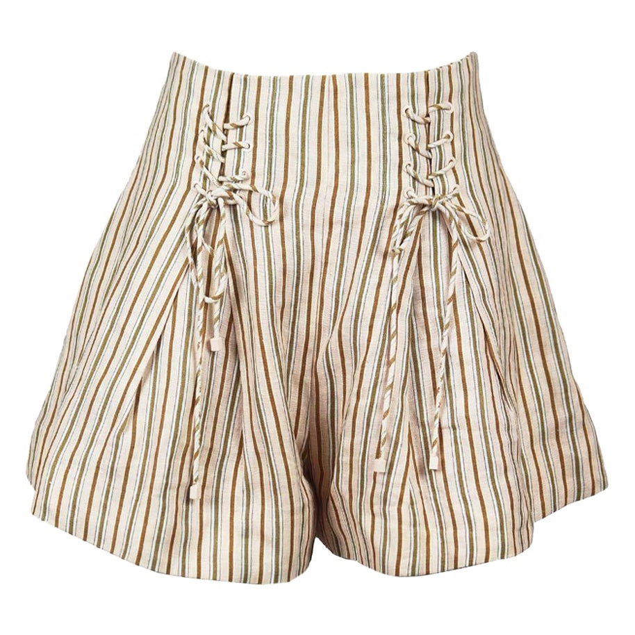 Zimmermann Painted Heart Lace Up Linen Shorts