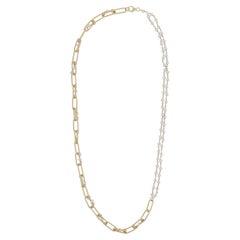 Pearl and Sterling Silver with 18K Gold Overlay Paperclip Link Necklace 22”