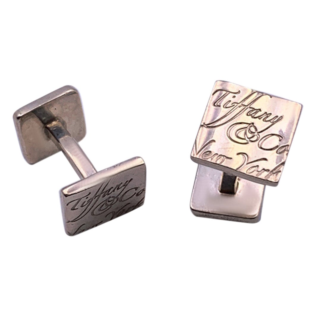 Tiffany & Co. Sterling Silver Notes Script Square Cufflinks