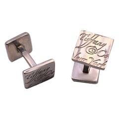 Tiffany & Co. Sterling Silver Notes Script Square Cufflinks