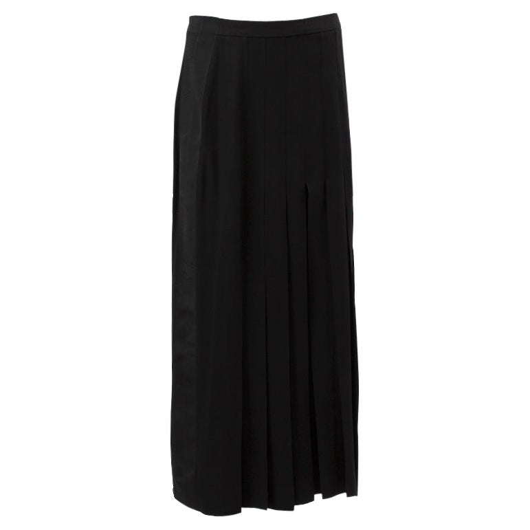 CHANEL black viscose blend PLEATED A-Line MAXI Skirt S For Sale