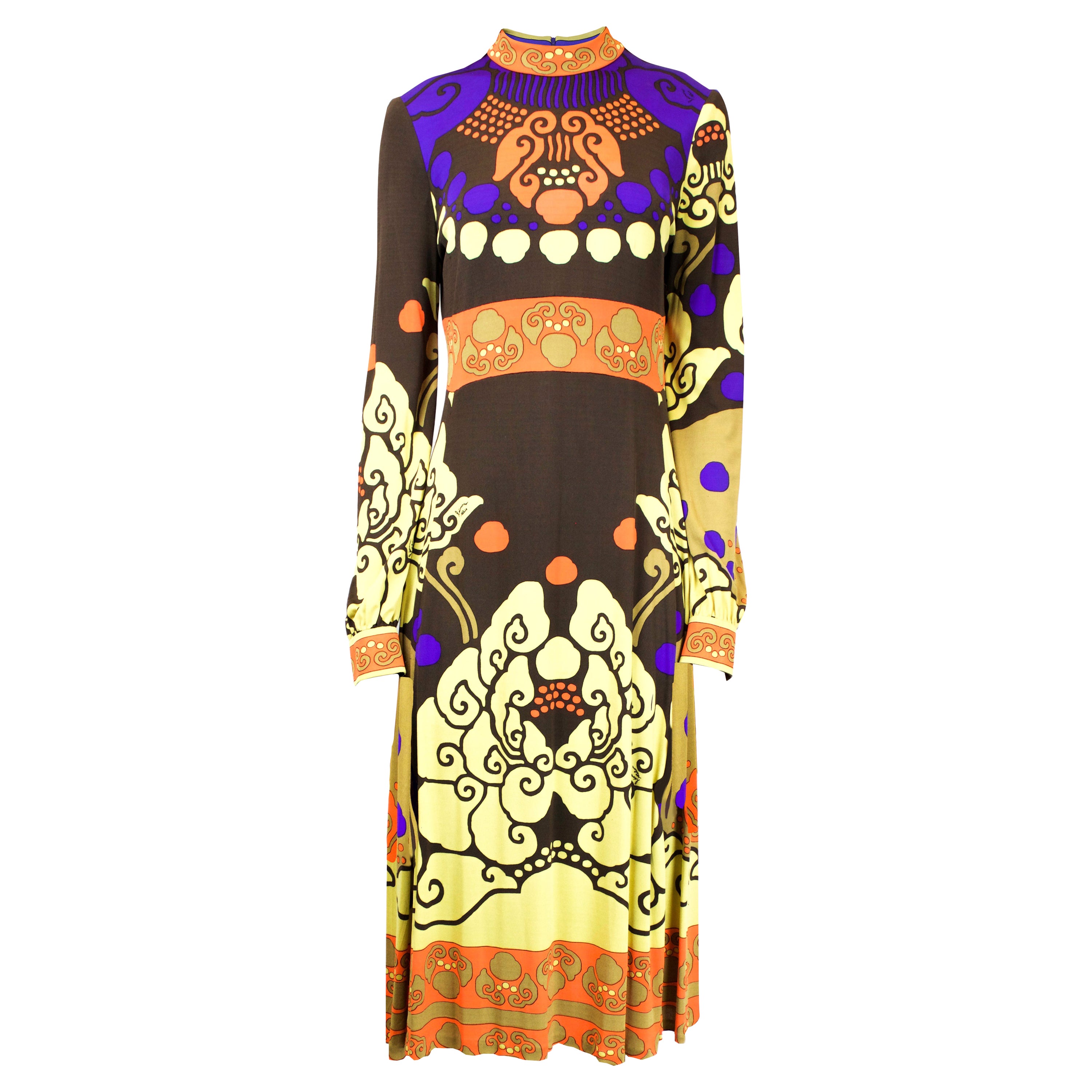 Leonard Blue Purple Floral Dress For Sale at 1stDibs